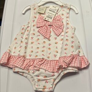Pink and White Baby Romper with Bow
